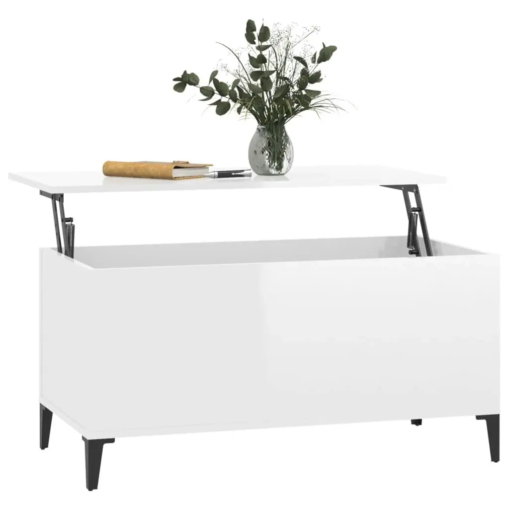 Coffee Table High Gloss White 90x44.5x45 cm Engineered Wood 819590