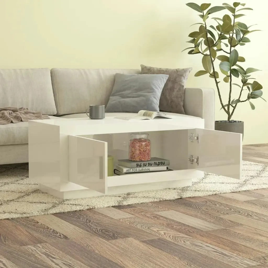 Coffee Table High Gloss White 102x50x45 cm Engineered Wood 811814