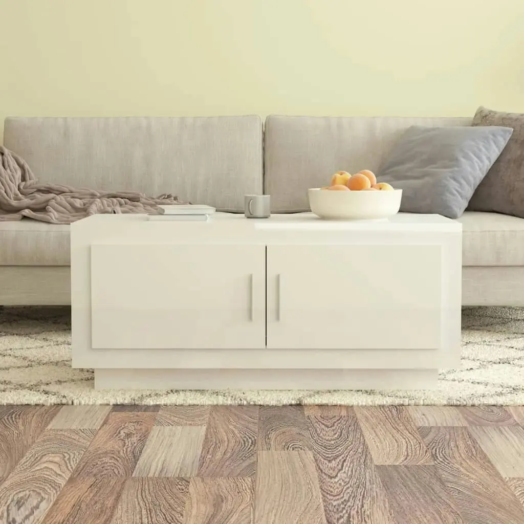 Coffee Table High Gloss White 102x50x45 cm Engineered Wood 811814