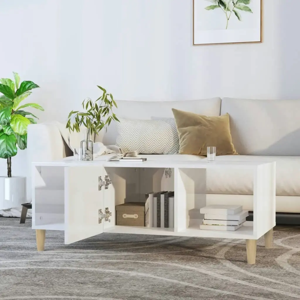 Coffee Table High Gloss White 102x50x40 cm Engineered Wood 812696