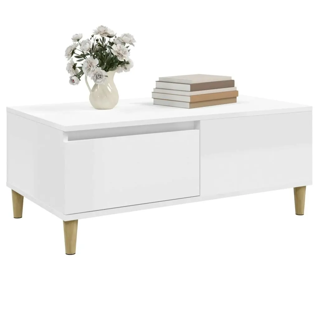 Coffee Table High Gloss White 90x50x36.5 cm Engineered Wood 821110