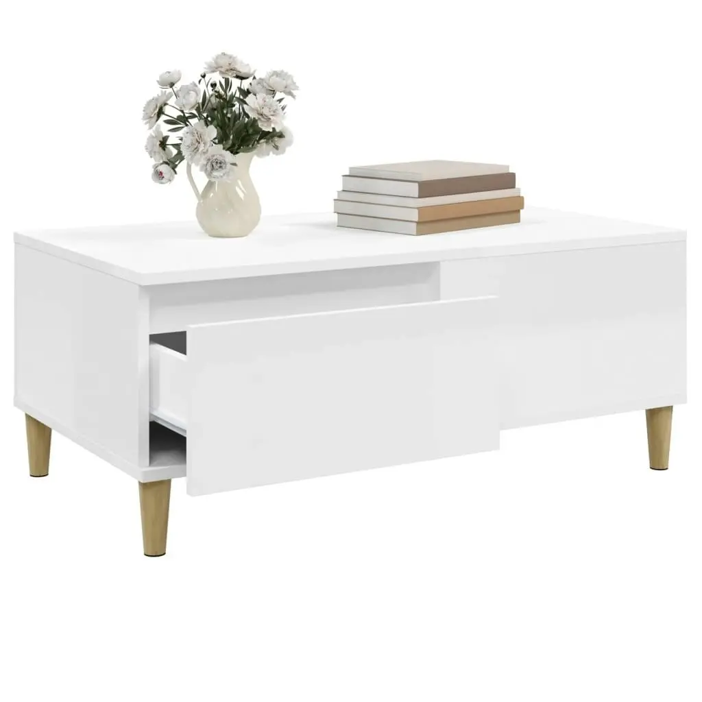 Coffee Table High Gloss White 90x50x36.5 cm Engineered Wood 821110