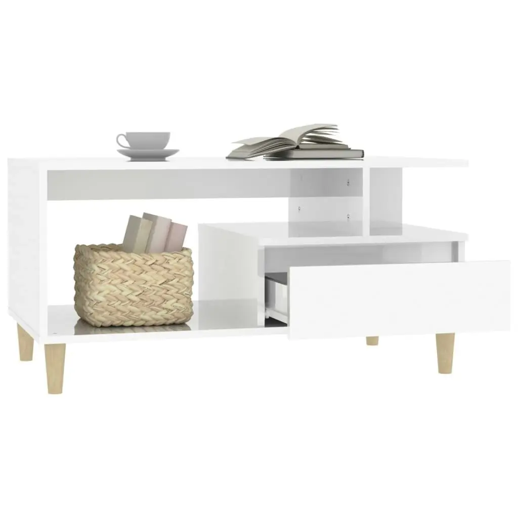 Coffee Table High Gloss White 90x49x45 cm Engineered Wood 819614