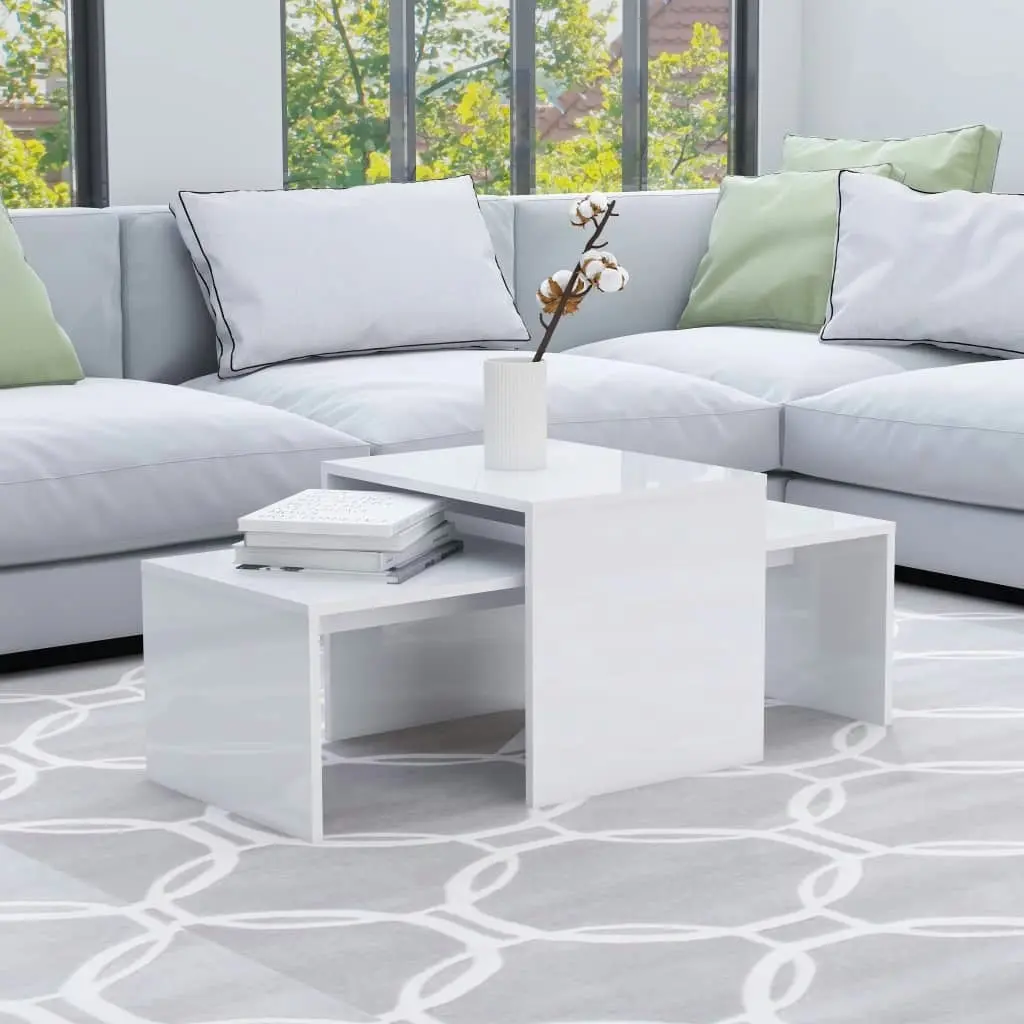 Coffee Table Set High Gloss White 100x48x40 cm Engineered Wood 802918