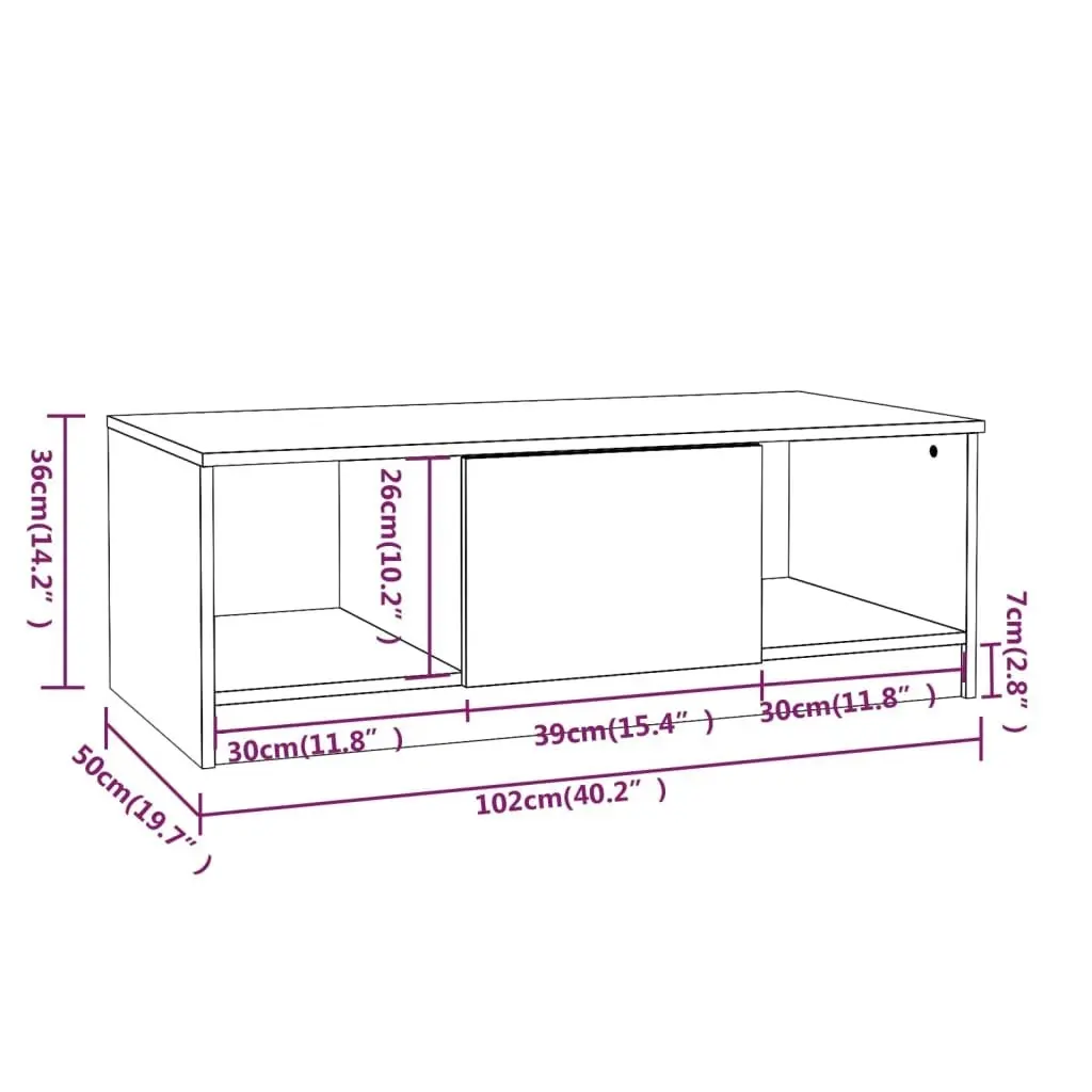 Coffee Table Smoked Oak 102x50x36 cm Engineered Wood 817078