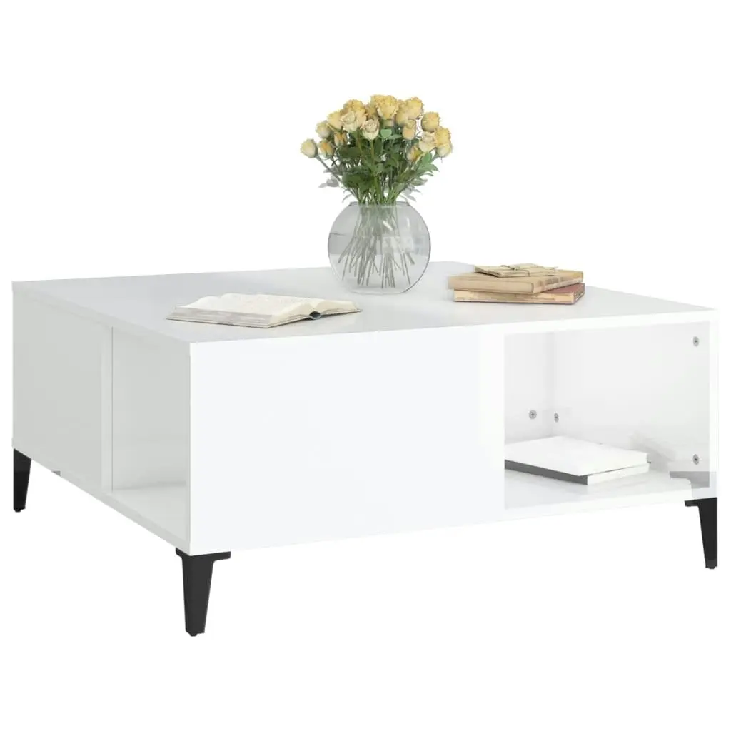 Coffee Table High Gloss White 80x80x36.5 cm Engineered Wood 821102