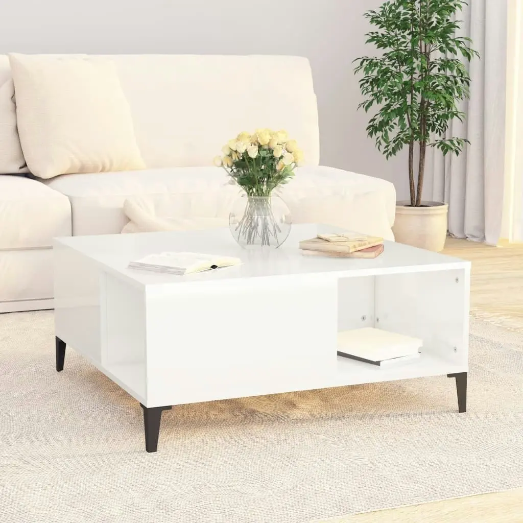 Coffee Table High Gloss White 80x80x36.5 cm Engineered Wood 821102