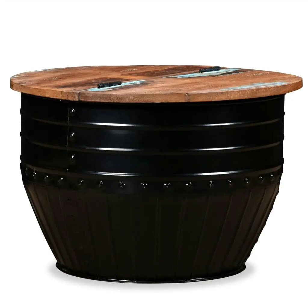 Coffee Table Solid Reclaimed Wood Black Barrel Shape 245255