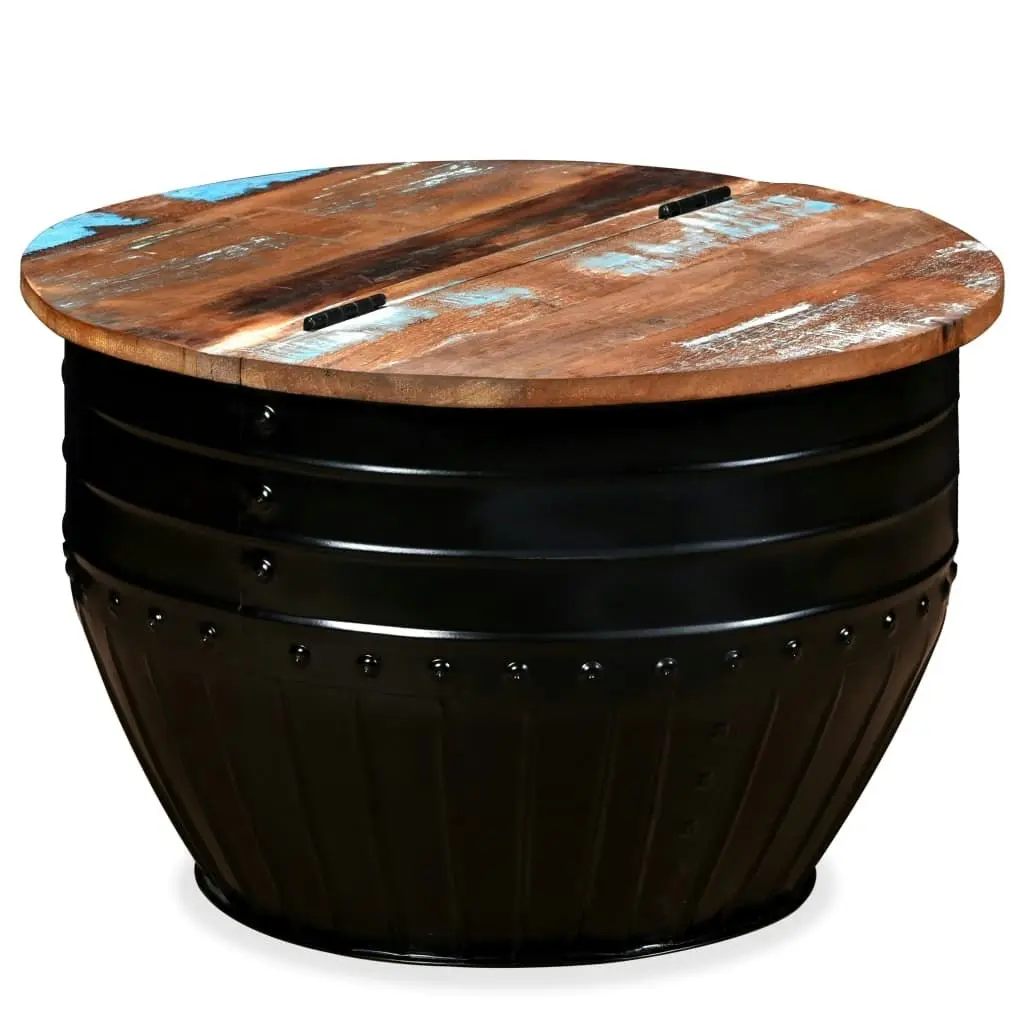 Coffee Table Solid Reclaimed Wood Black Barrel Shape 245255