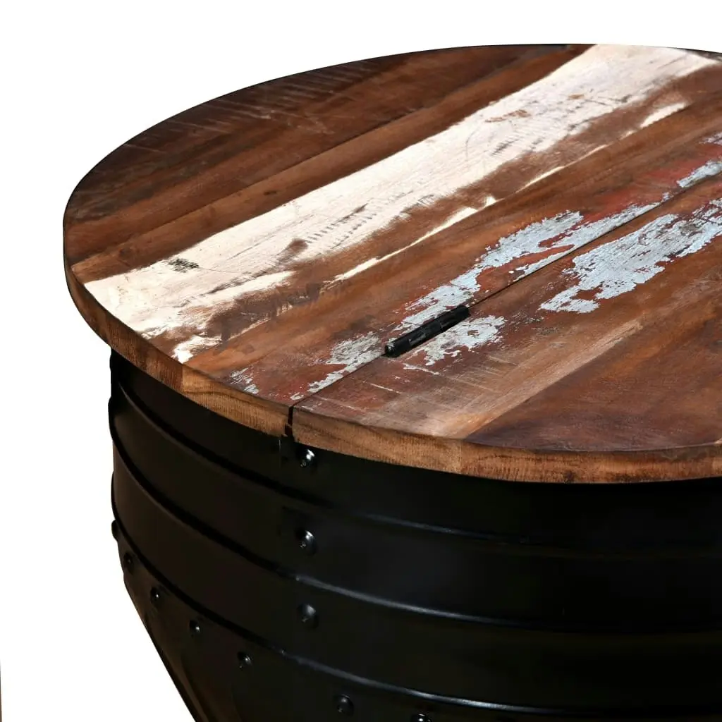 Coffee Table Solid Reclaimed Wood Black Barrel Shape 245255