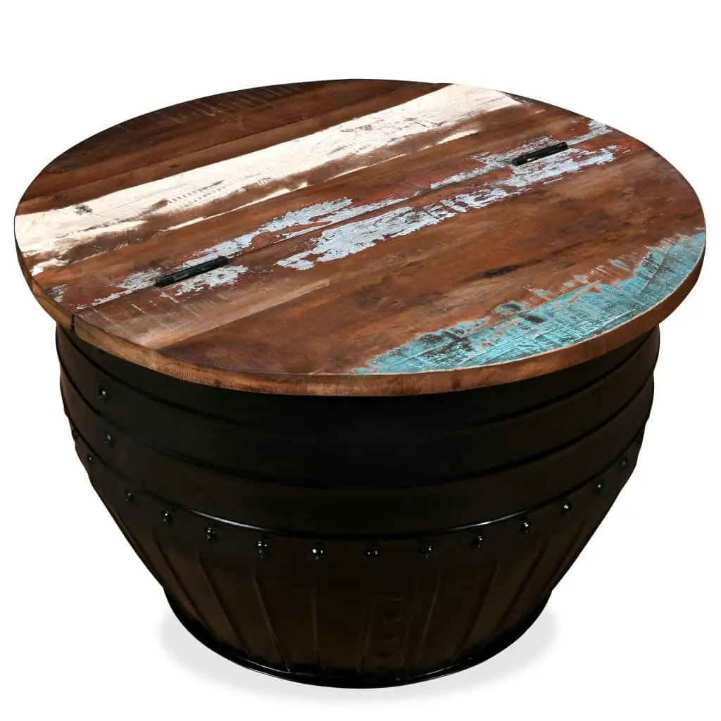 Coffee Table Solid Reclaimed Wood Black Barrel Shape 245255