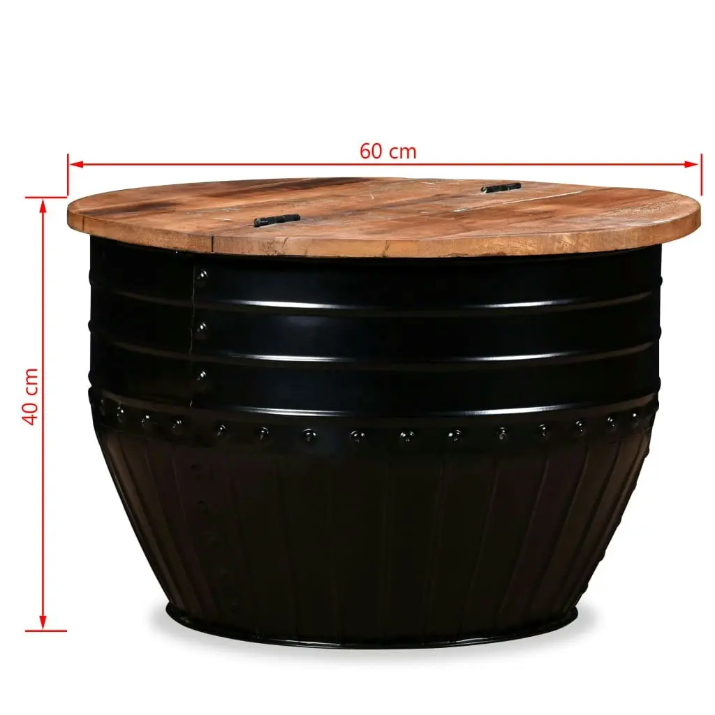 Coffee Table Solid Reclaimed Wood Black Barrel Shape 245255