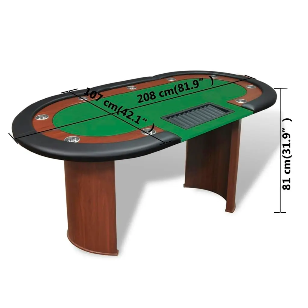 10-Player Poker Table with Dealer Area and Chip Tray Green 80133