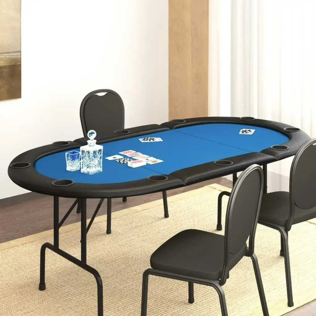 10-Player Folding Poker Table Blue 206x106x75 cm 80403