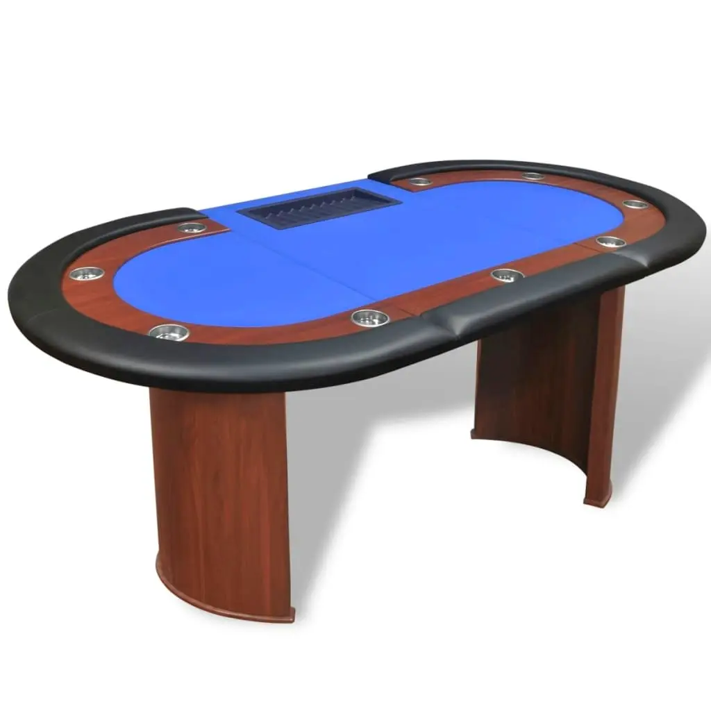 10-Player Poker Table with Dealer Area and Chip Tray Blue 80134