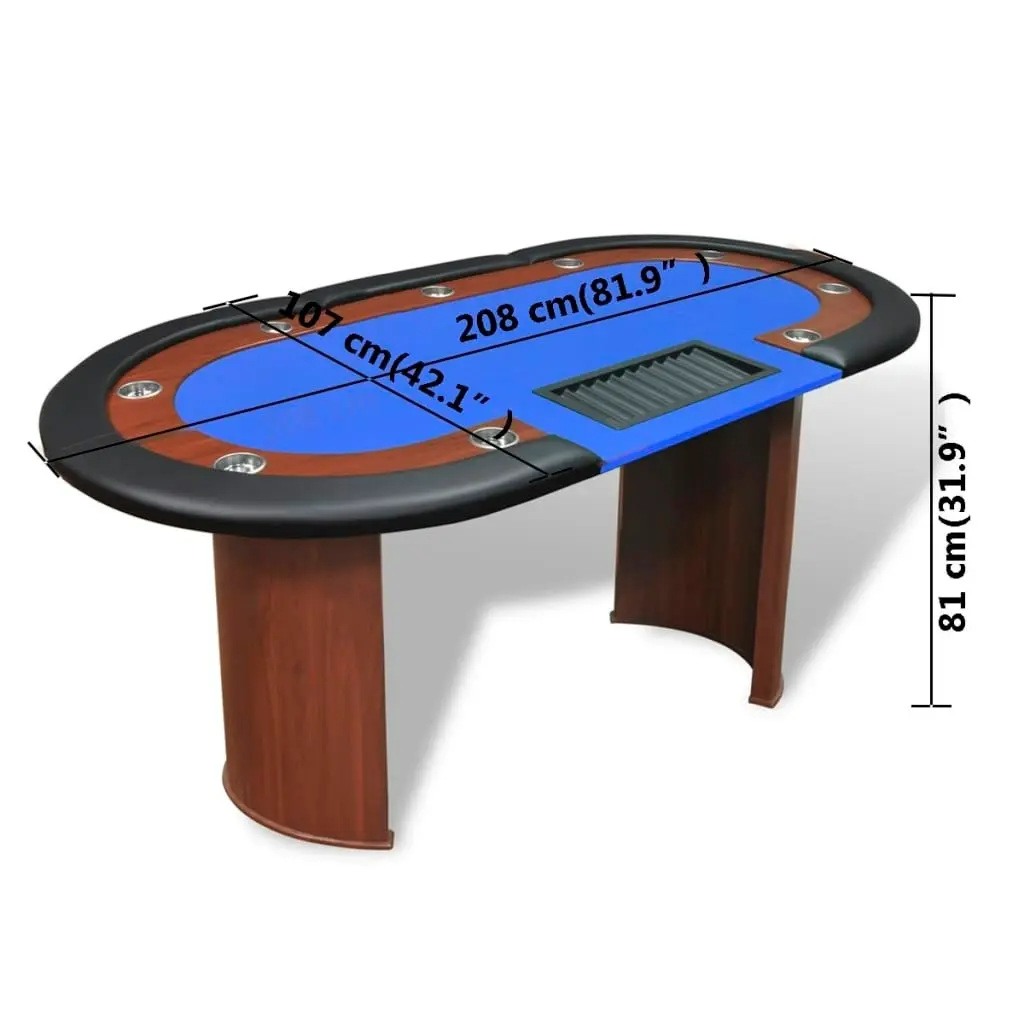 10-Player Poker Table with Dealer Area and Chip Tray Blue 80134