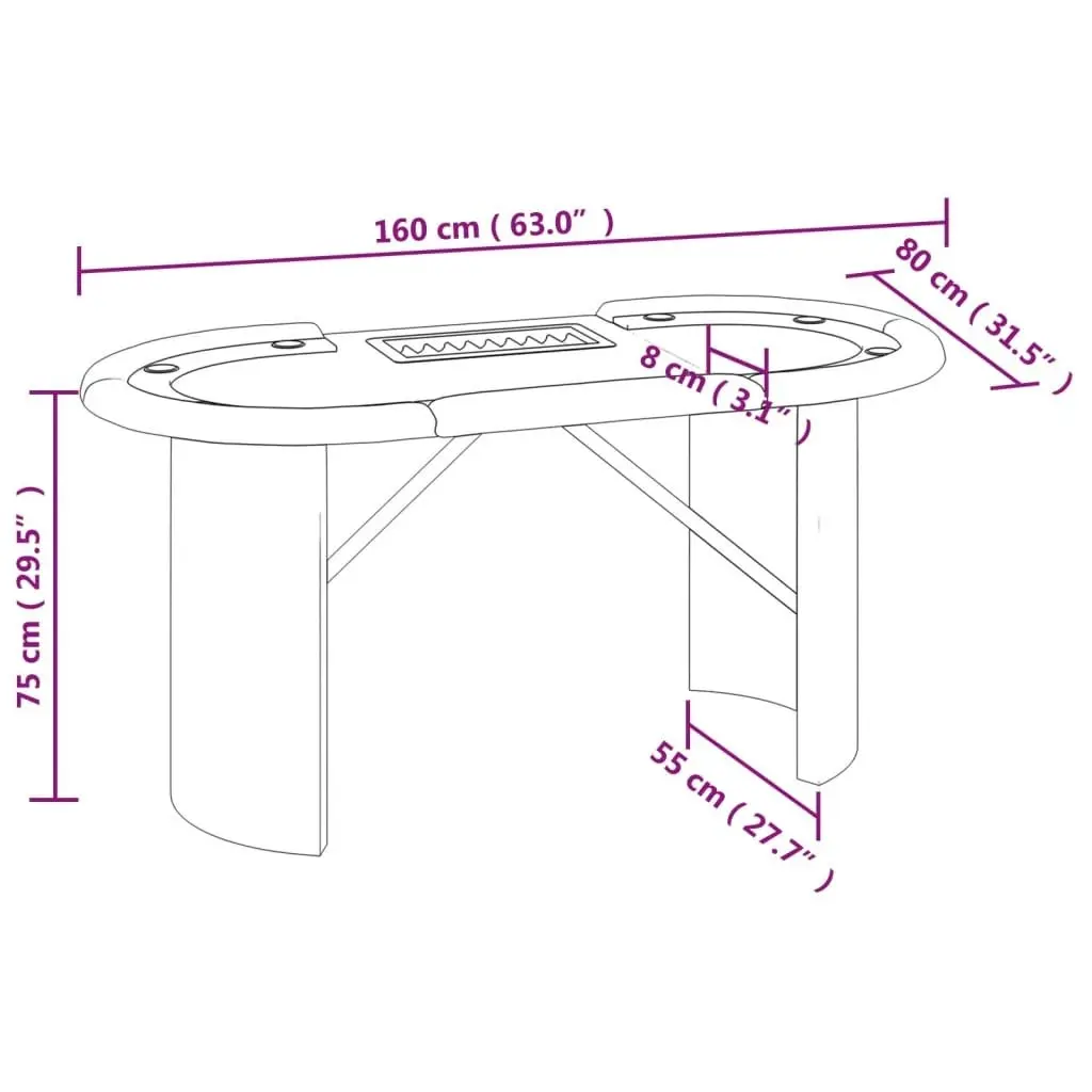 10-Player Poker Table with Chip Tray Green 160x80x75 cm 80406