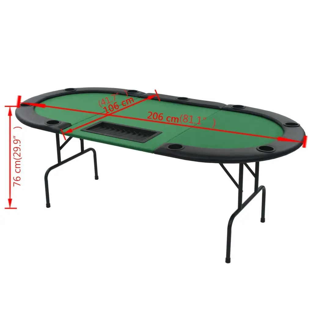 9-Player Folding Poker Table 3 Fold Oval Green 80210