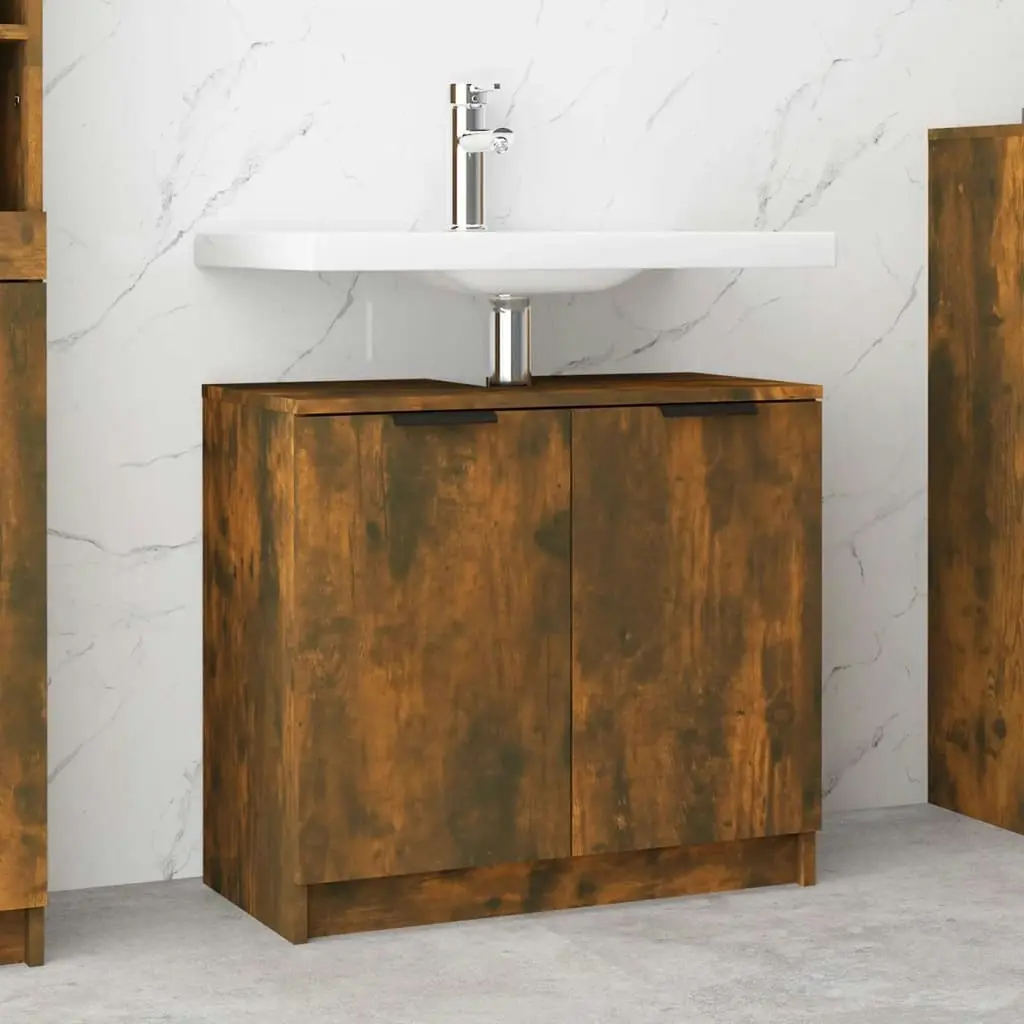 Bathroom Cabinet Smoked Oak 64.5x33.5x59 cm Engineered Wood 817063