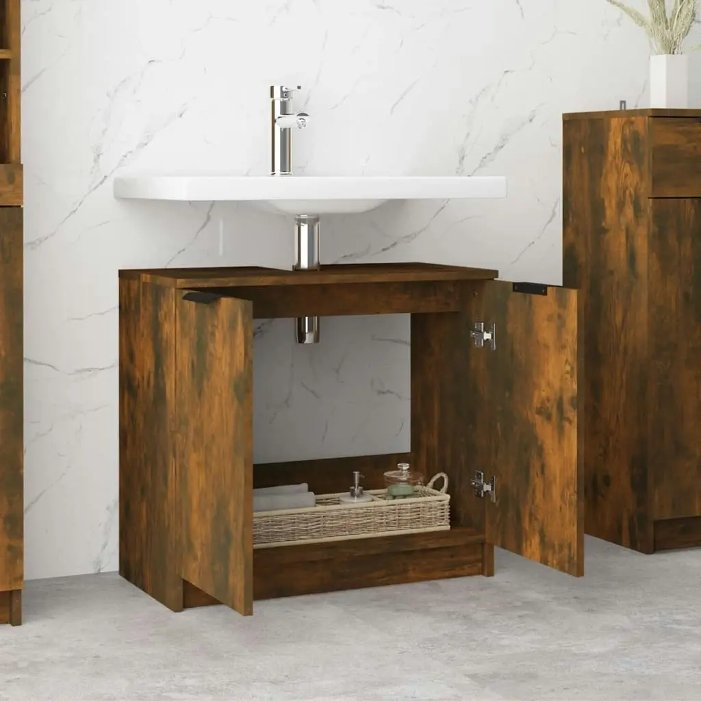 Bathroom Cabinet Smoked Oak 64.5x33.5x59 cm Engineered Wood 817063