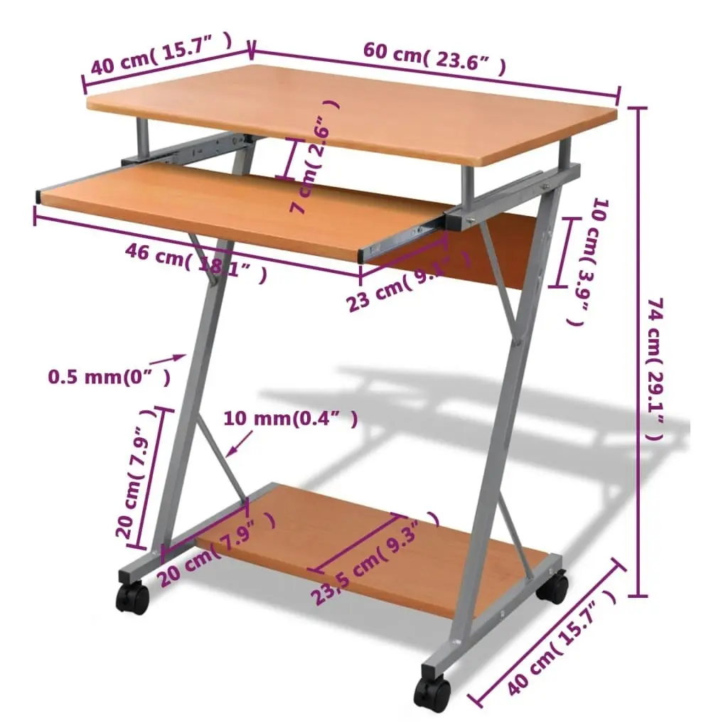 Compact Computer Desk with Pull-out Keyboard Tray Brown 20052