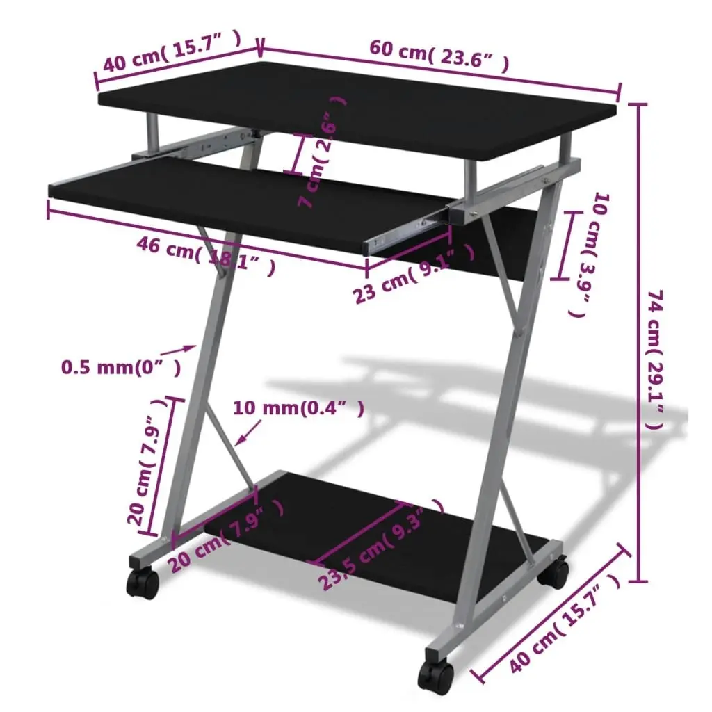 Compact Computer Desk with Pull-out Keyboard Tray Black 20051