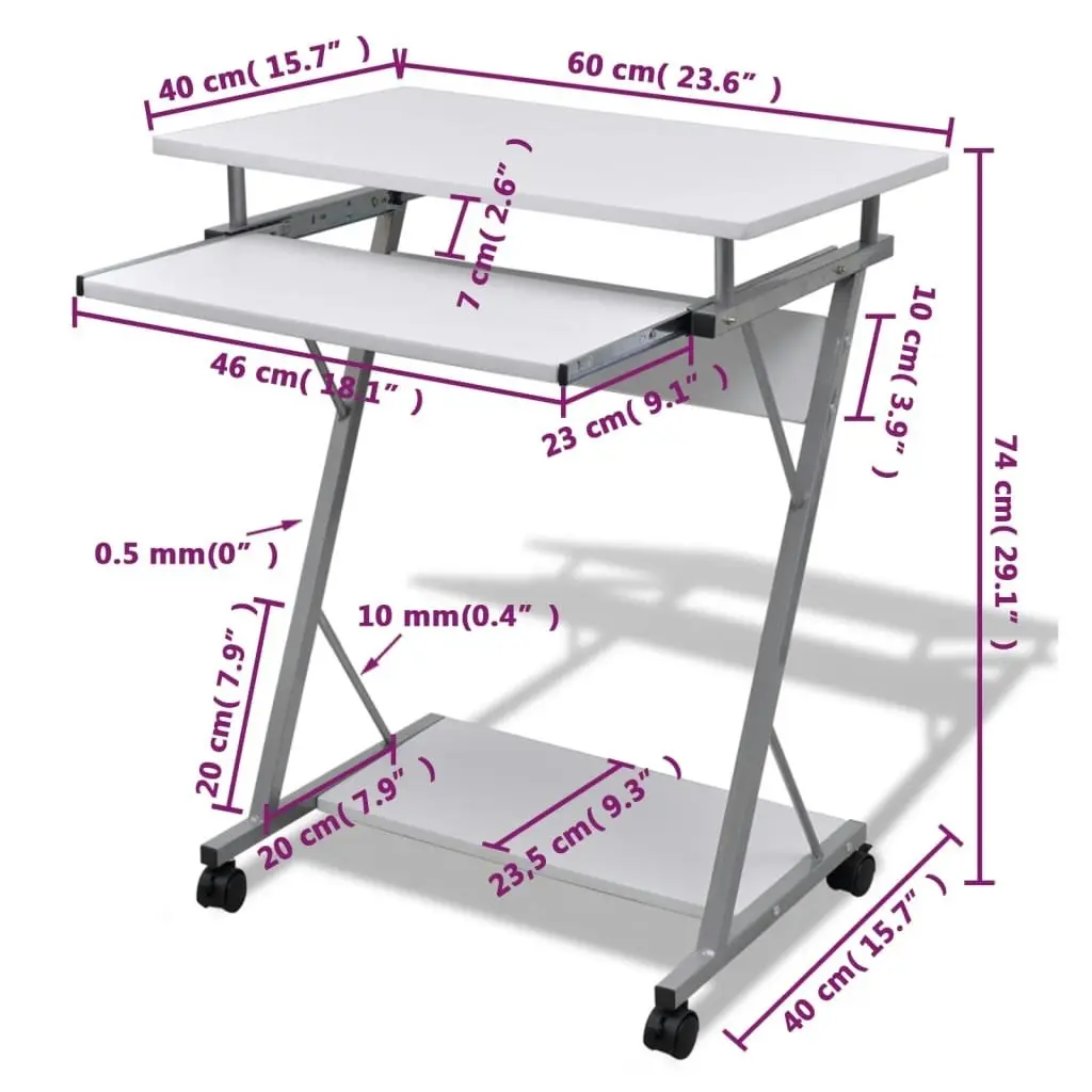 Compact Computer Desk with Pull-out Keyboard Tray White 20053