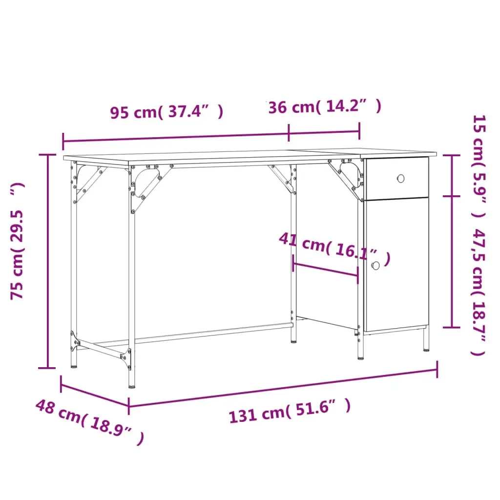 Computer Desk Black 131x48x75 cm Engineered Wood 836218