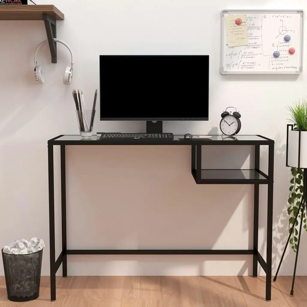 Computer Desk Black Marble 100x36x74 cm Tempered Glass 331623