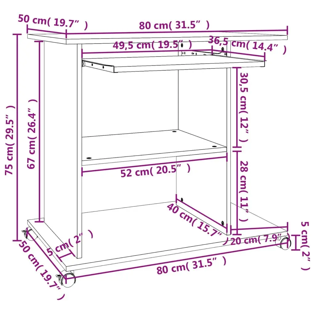 Computer Desk White 80x50x75 cm Engineered Wood 802894