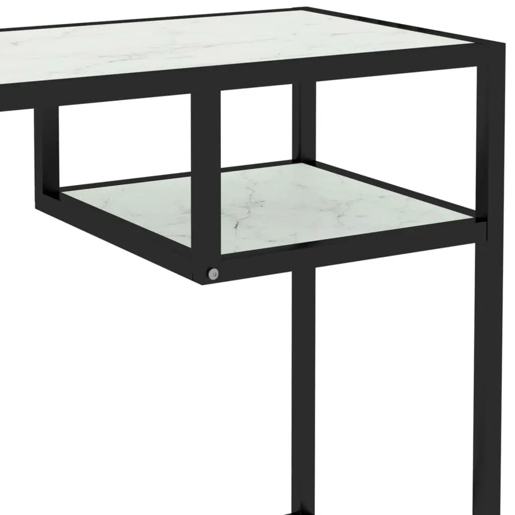 Computer Desk White Marble 100x36x74 cm Tempered Glass 331624