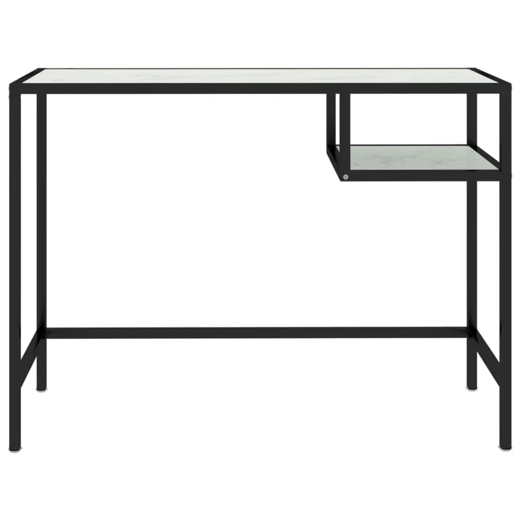 Computer Desk White Marble 100x36x74 cm Tempered Glass 331624