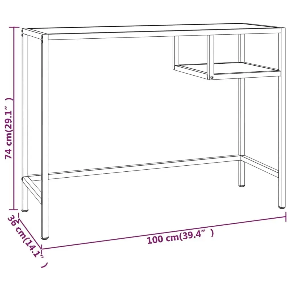 Computer Desk White Marble 100x36x74 cm Tempered Glass 331624