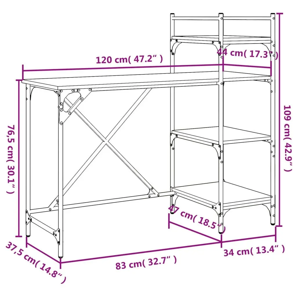 Computer Desk with Shelves Black 120x47x109 cm 836213