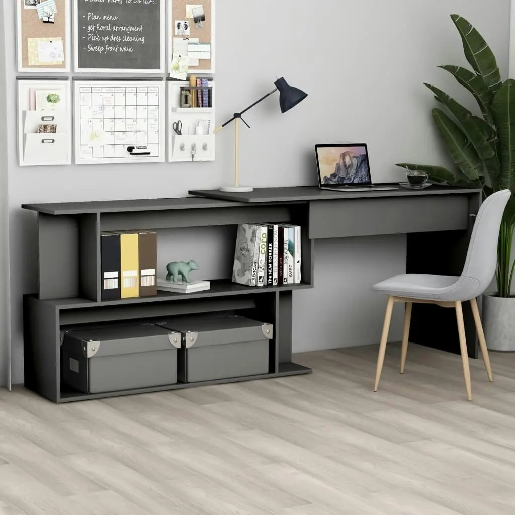 Corner Desk Grey 200x50x76 cm Engineered Wood 801100