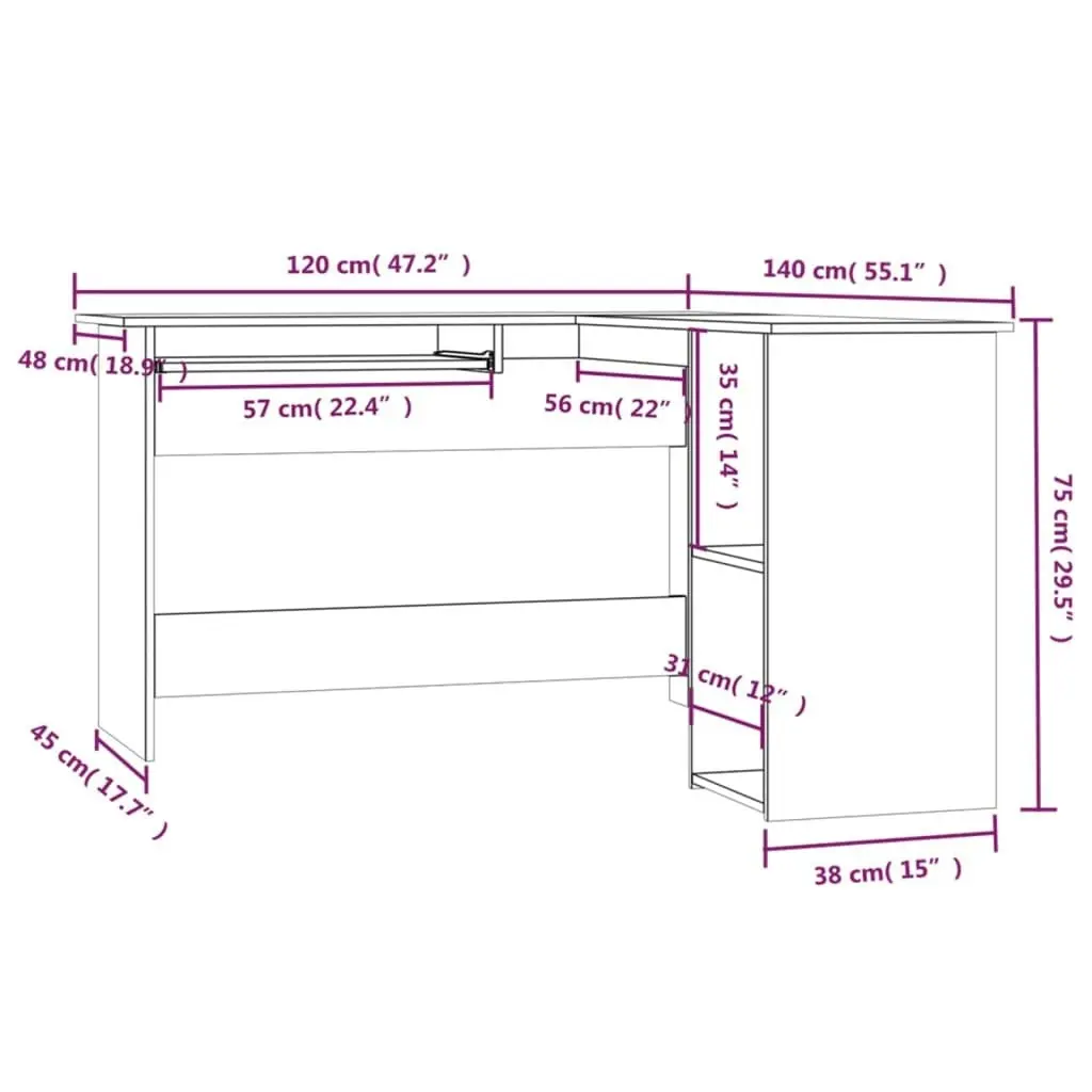 Corner Desk Grey Sonoma 120x140x75 cm Engineered Wood 815385