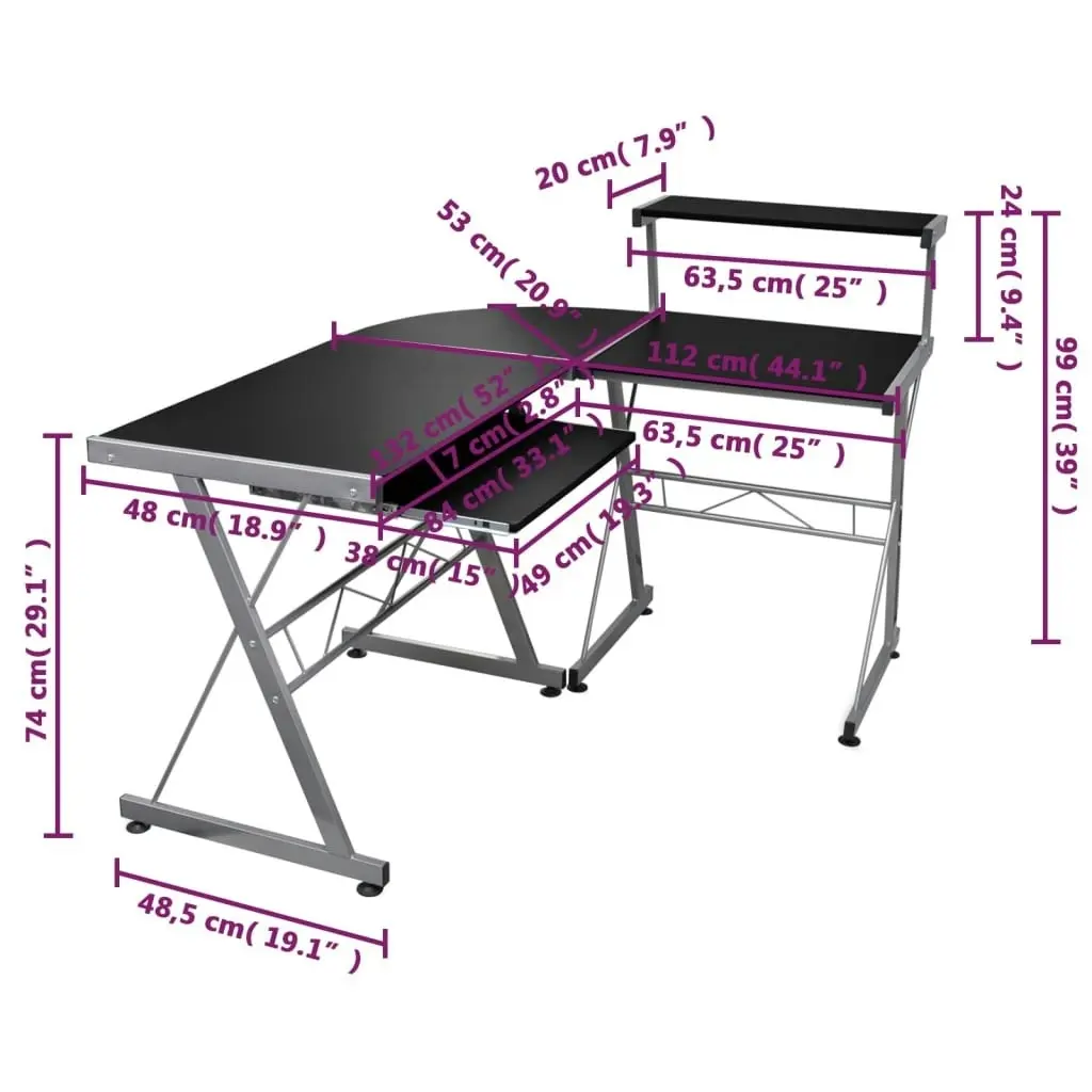 Corner Computer Desk Black 132x112x99 cm Engineered Wood 20585