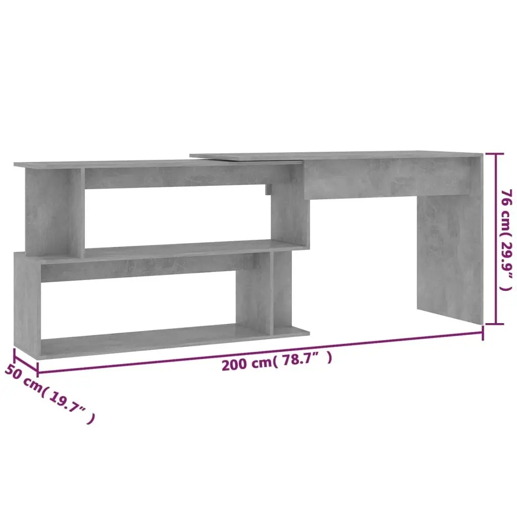 Corner Desk Concrete Grey 200x50x76 cm Engineered Wood 801102