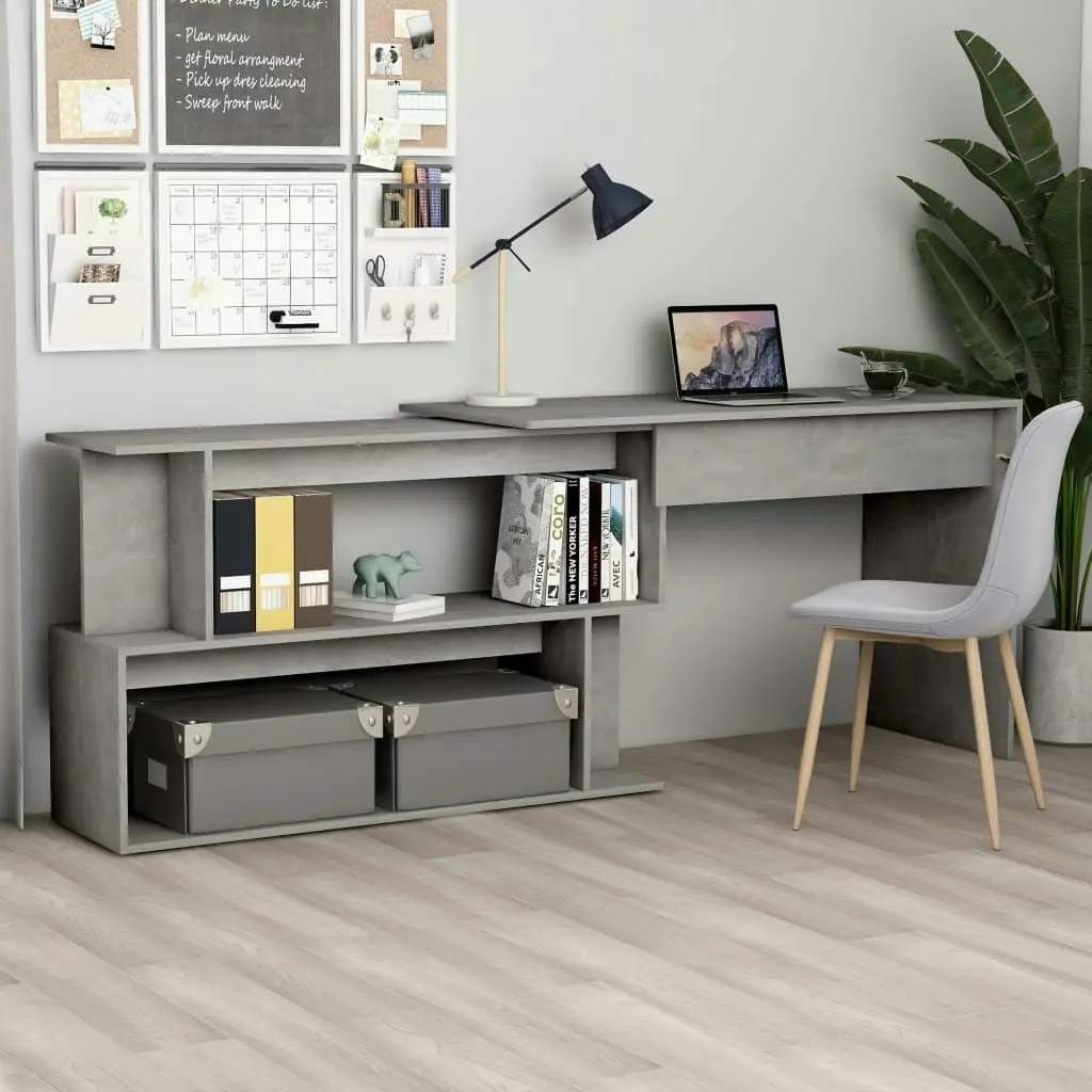 Corner Desk Concrete Grey 200x50x76 cm Engineered Wood 801102