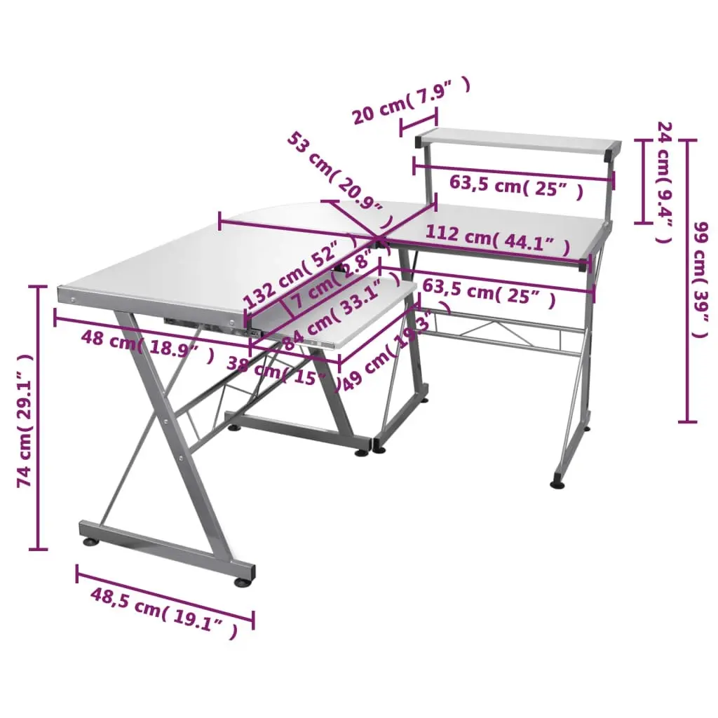 Corner Computer Desk White 132x112x99 cm Engineered Wood 20587