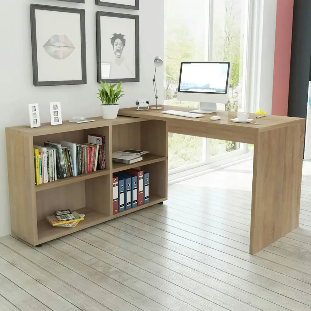 Corner Desk 4 Shelves Oak 243059