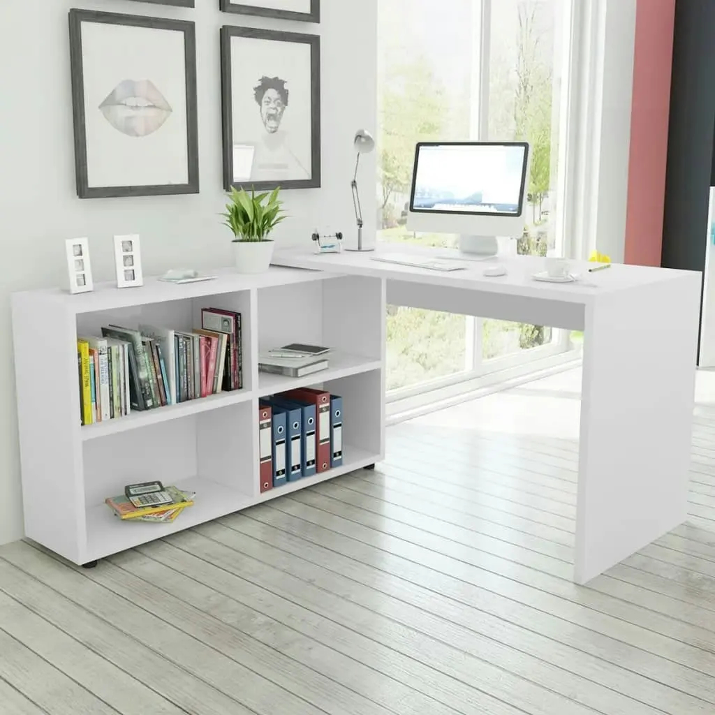 Corner Desk 4 Shelves White 243060