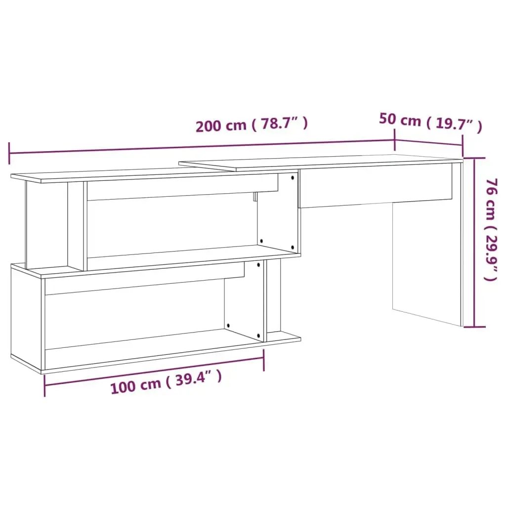 Corner Desk Smoked Oak 200x50x76 cm Engineered Wood 815423