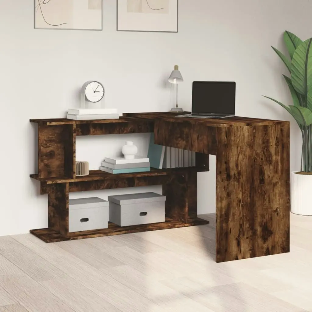 Corner Desk Smoked Oak 200x50x76 cm Engineered Wood 815423