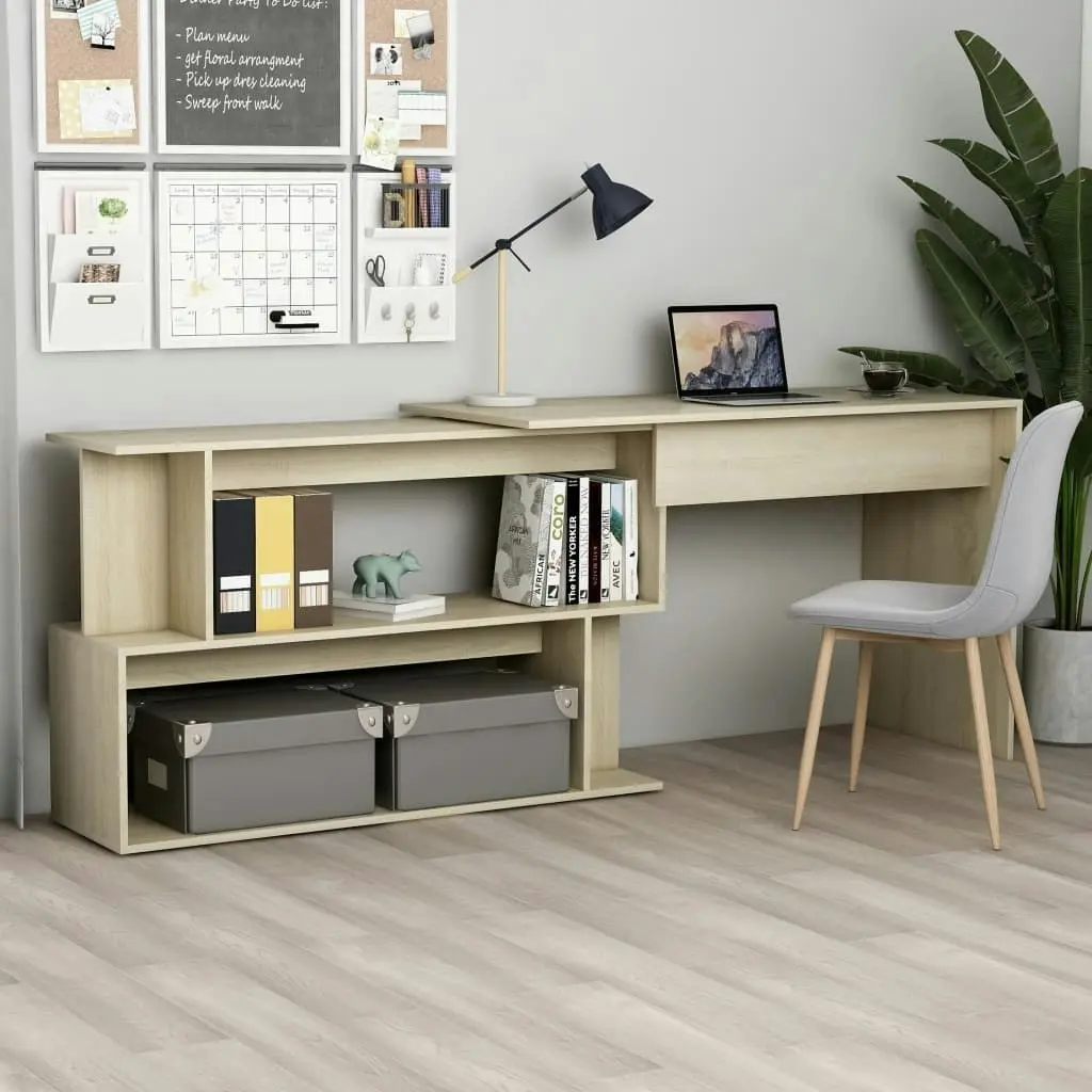 Corner Desk Sonoma Oak 200x50x76 cm Engineered Wood 801101