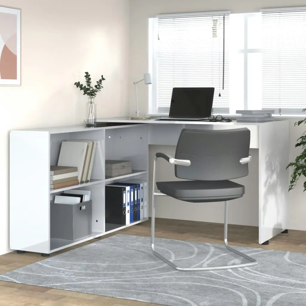 Corner Desk High Gloss White Engineered Wood 342661