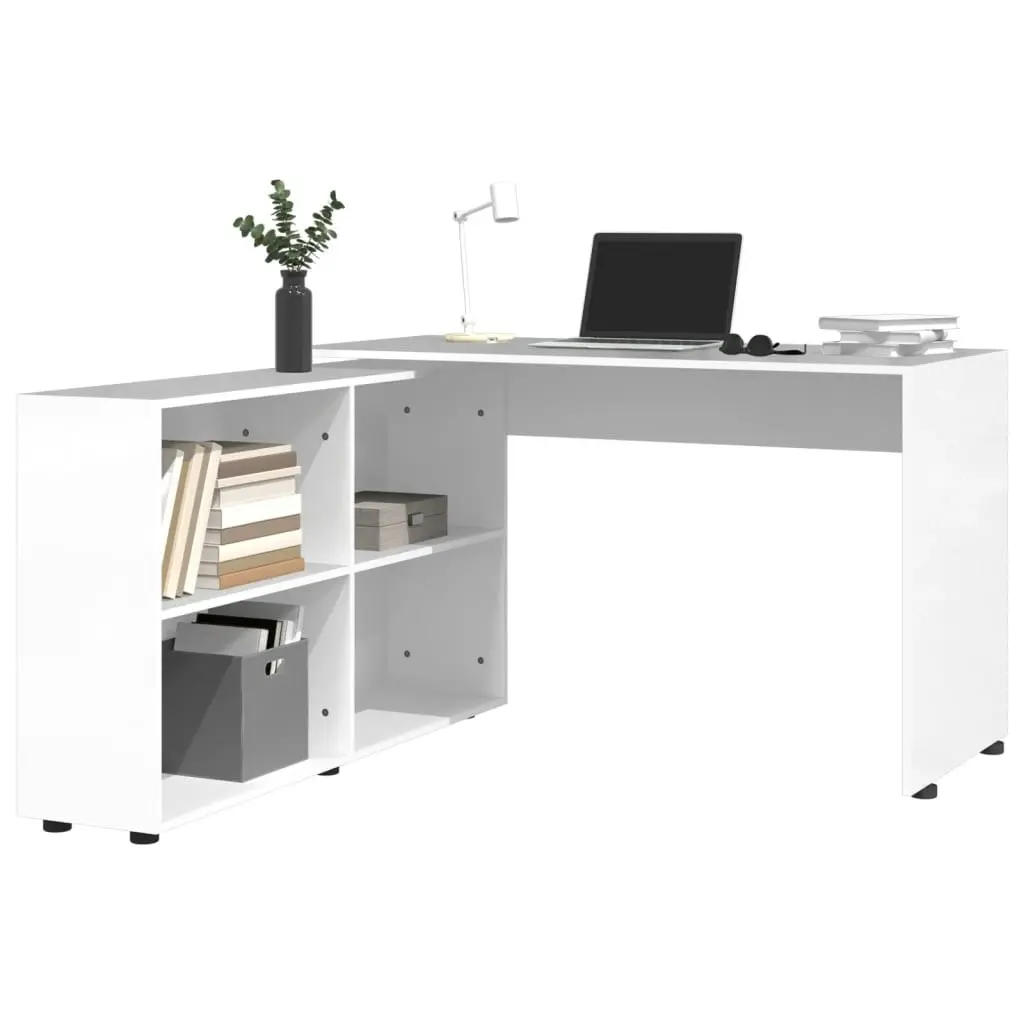 Corner Desk High Gloss White Engineered Wood 342661