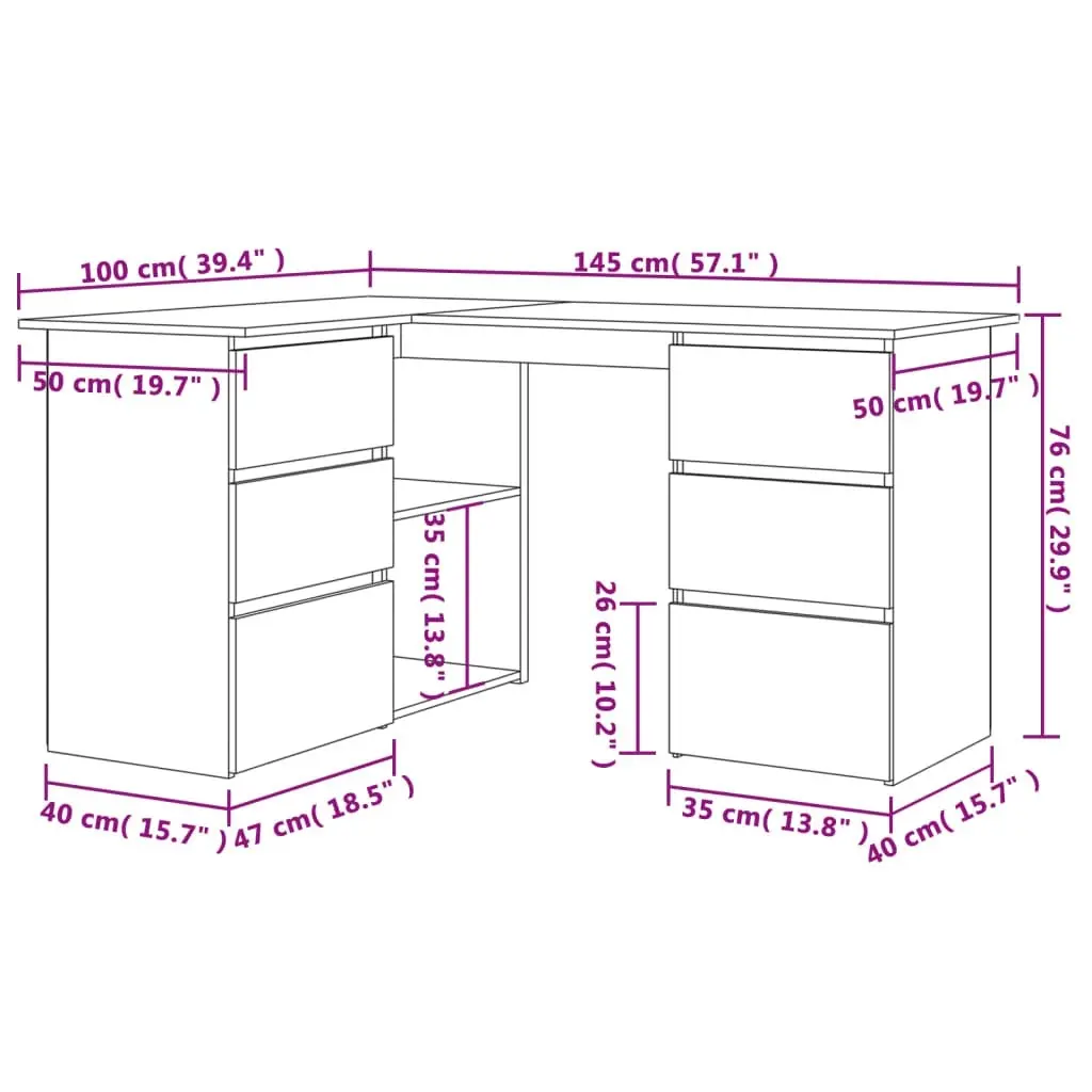 Corner Desk Sonoma Oak 145x100x76 cm Engineered Wood 801092