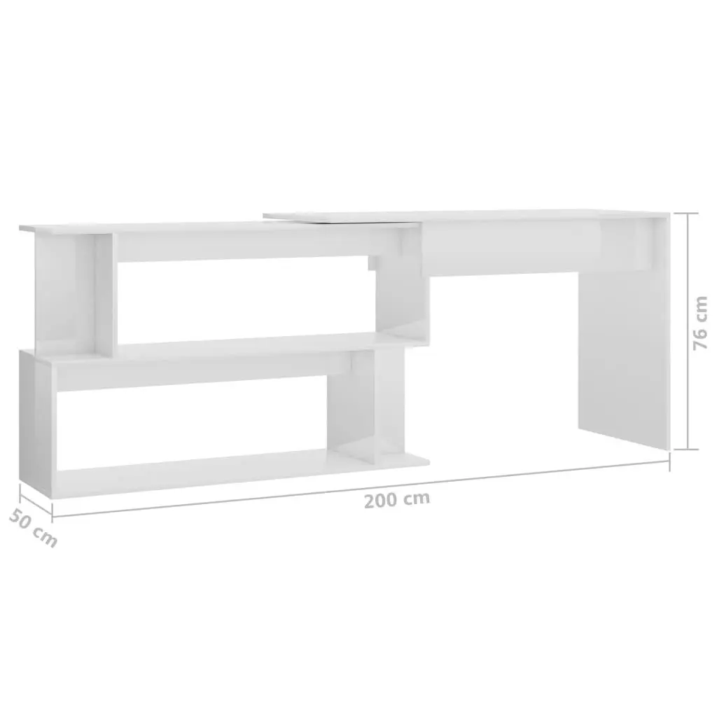 Corner Desk High Gloss White 200x50x76 cm Engineered Wood 801104