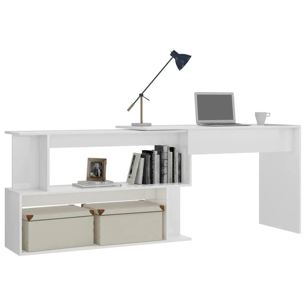 Corner Desk High Gloss White 200x50x76 cm Engineered Wood 801104